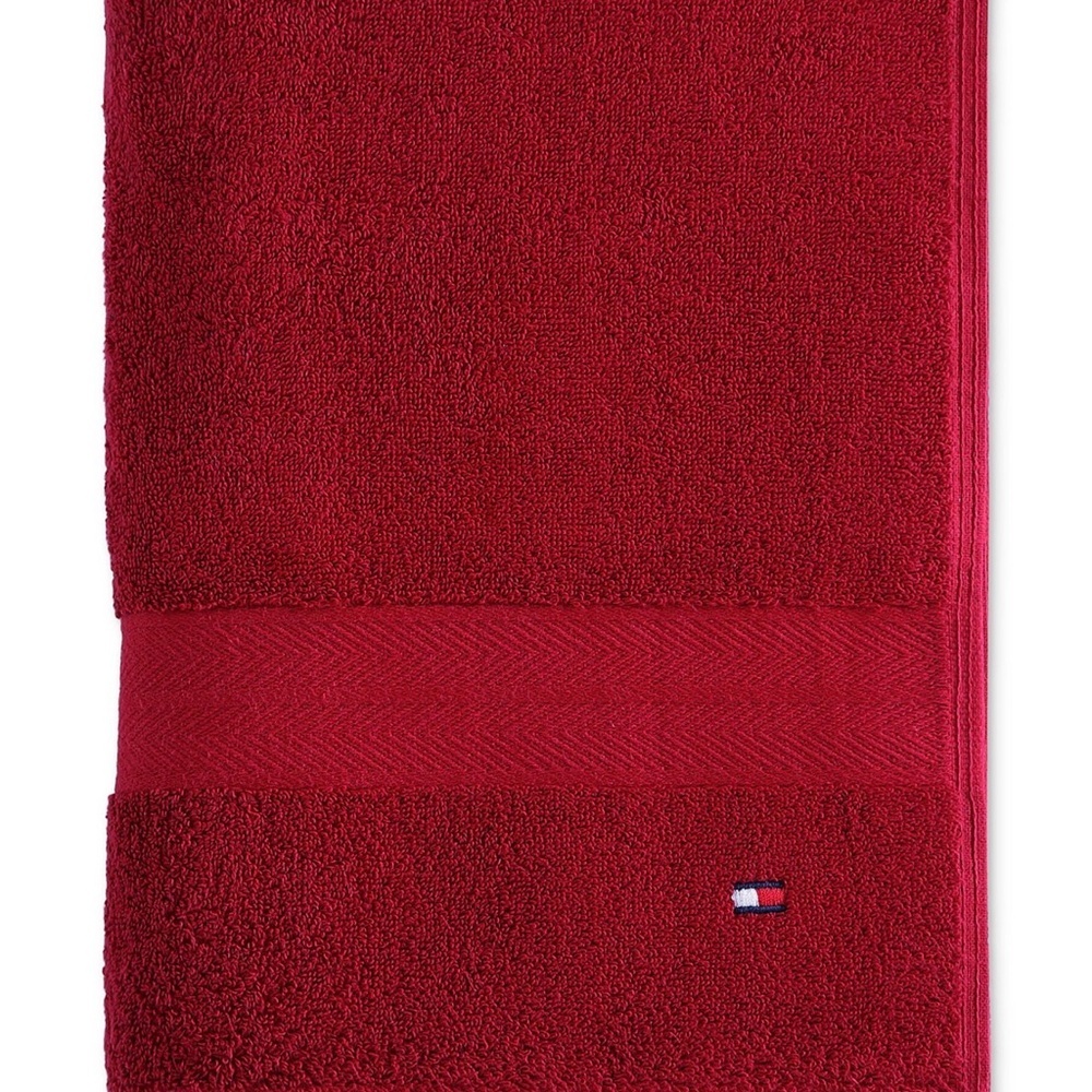 Tommy Hilfiger Deep Red Cotton Bath Towel with Logo